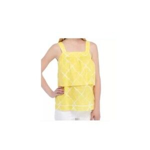 Crown & Ivy Yellow & White Check Babydoll Style Sleeveless Top Tank Size Large